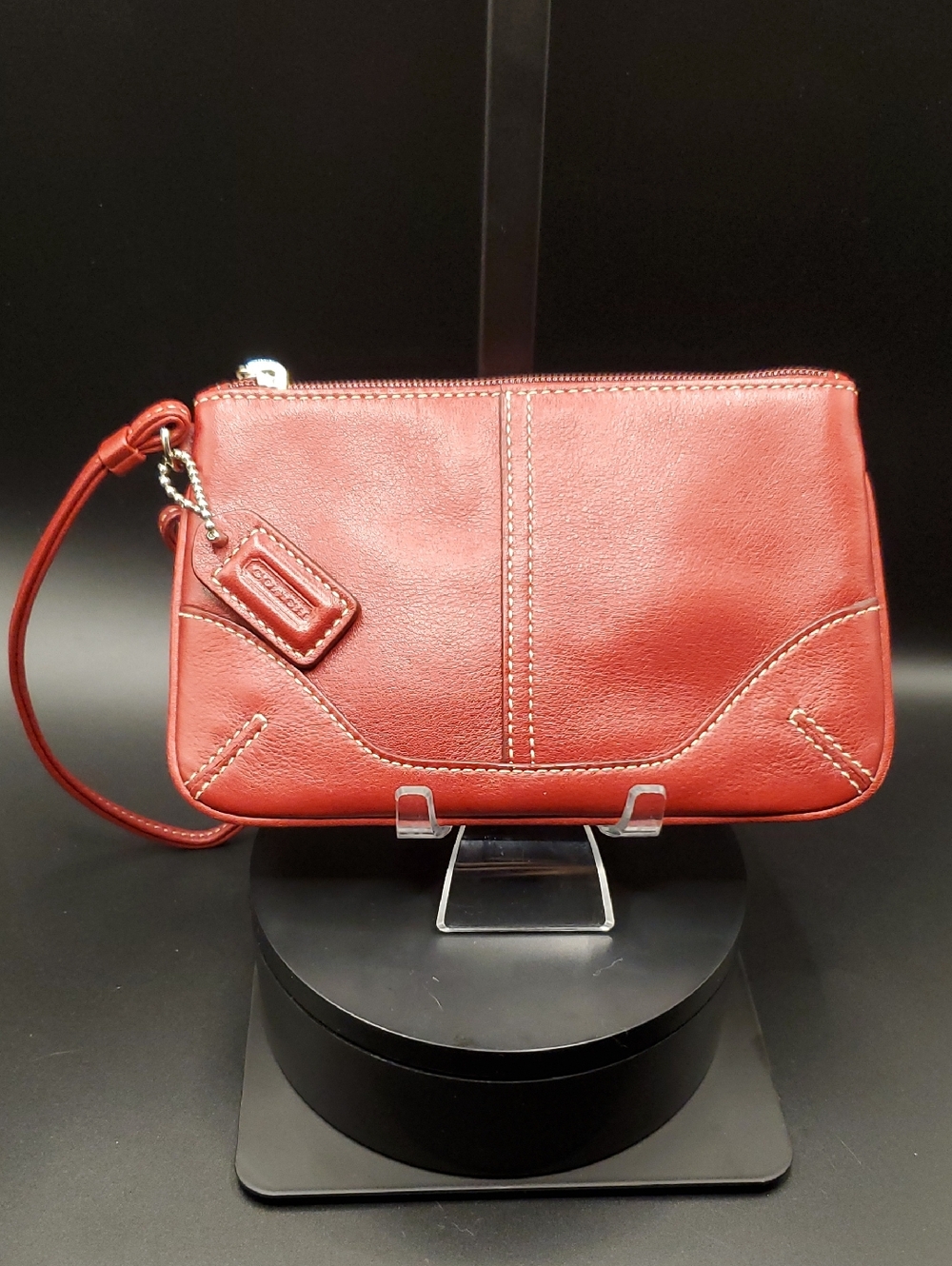 VINTAGE Coach Red Leather Wristlet with Contrast Stitching